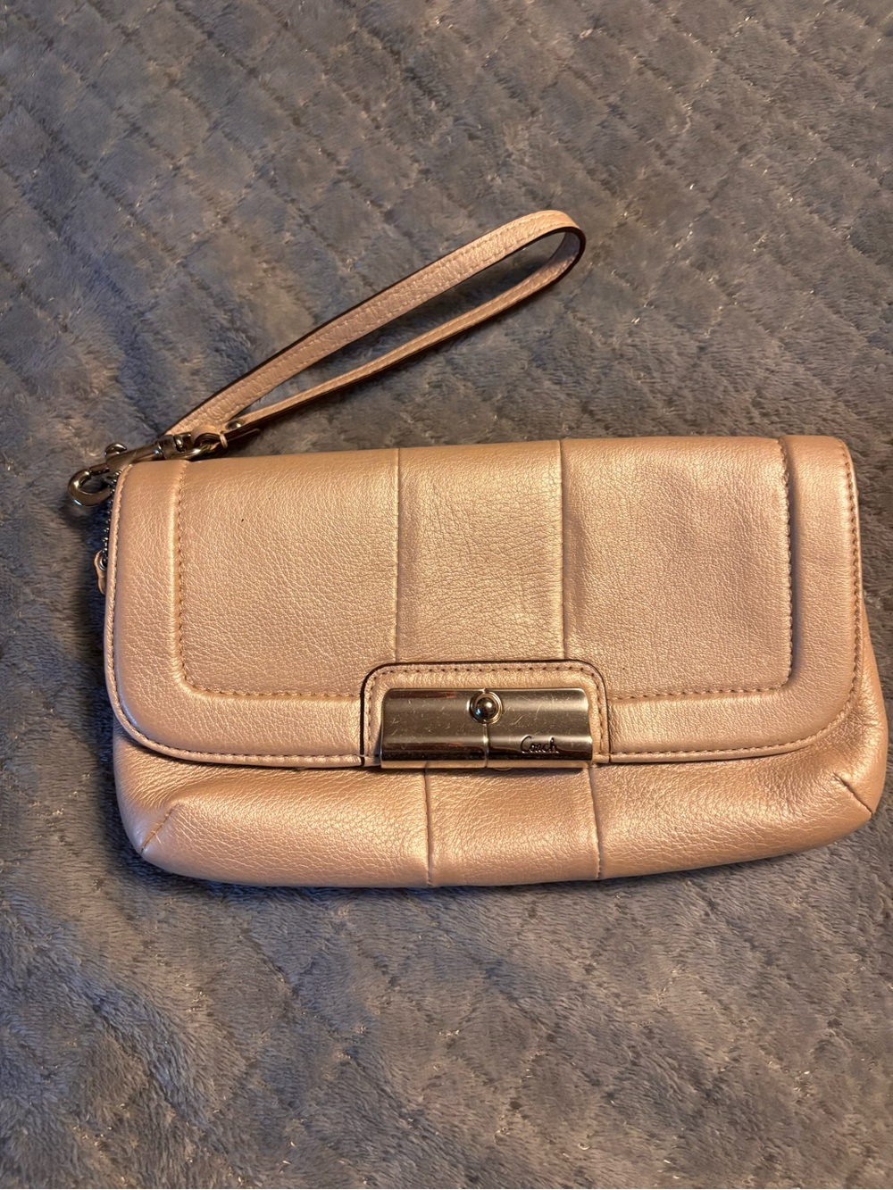 Coach Metallic Rose Leather Wristlet in Blush
